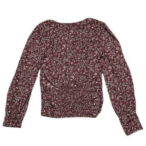 BOHME Floral Ruched Front Blouse Maroon Cream Size Small - Picture 2 of 6